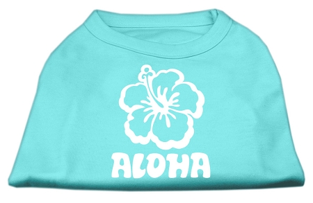 Aloha Flower Screen Print Shirt Aqua XS